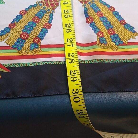 Vintage Art of the Scarf Polyester The Rack Italy Flowers & Tassels Black Border - Picture 8 of 9